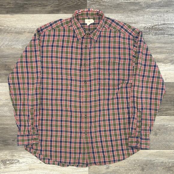 Vintage 90s J Crew Red Mens L Tartan Plaid Button Up Shirt Cotton Long Sleeve‎ - Picture 2 of 8
